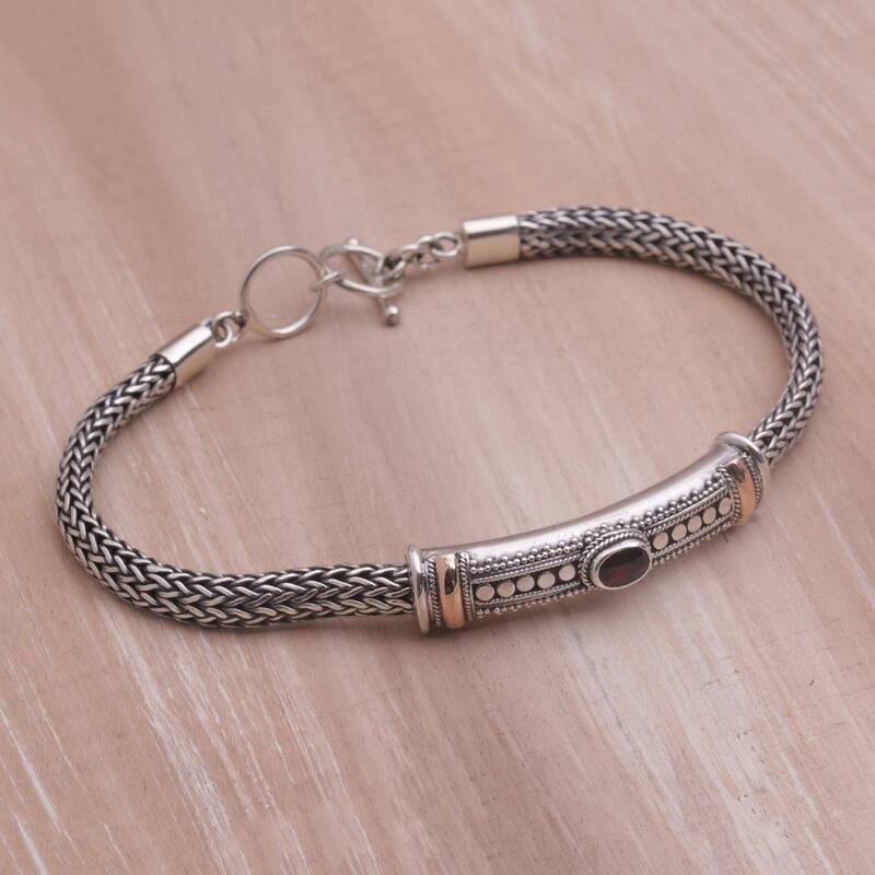 NOVICA Handmade Gold Accent Center of Hope Garnet Bracelet (Indonesia) - Silver