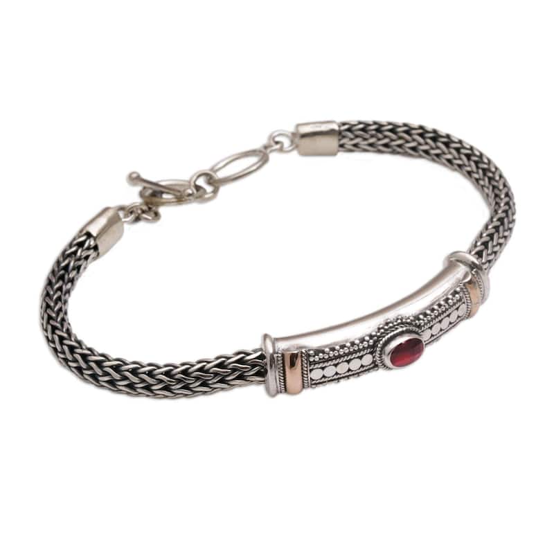 NOVICA Handmade Gold Accent Center of Hope Garnet Bracelet (Indonesia) - Silver
