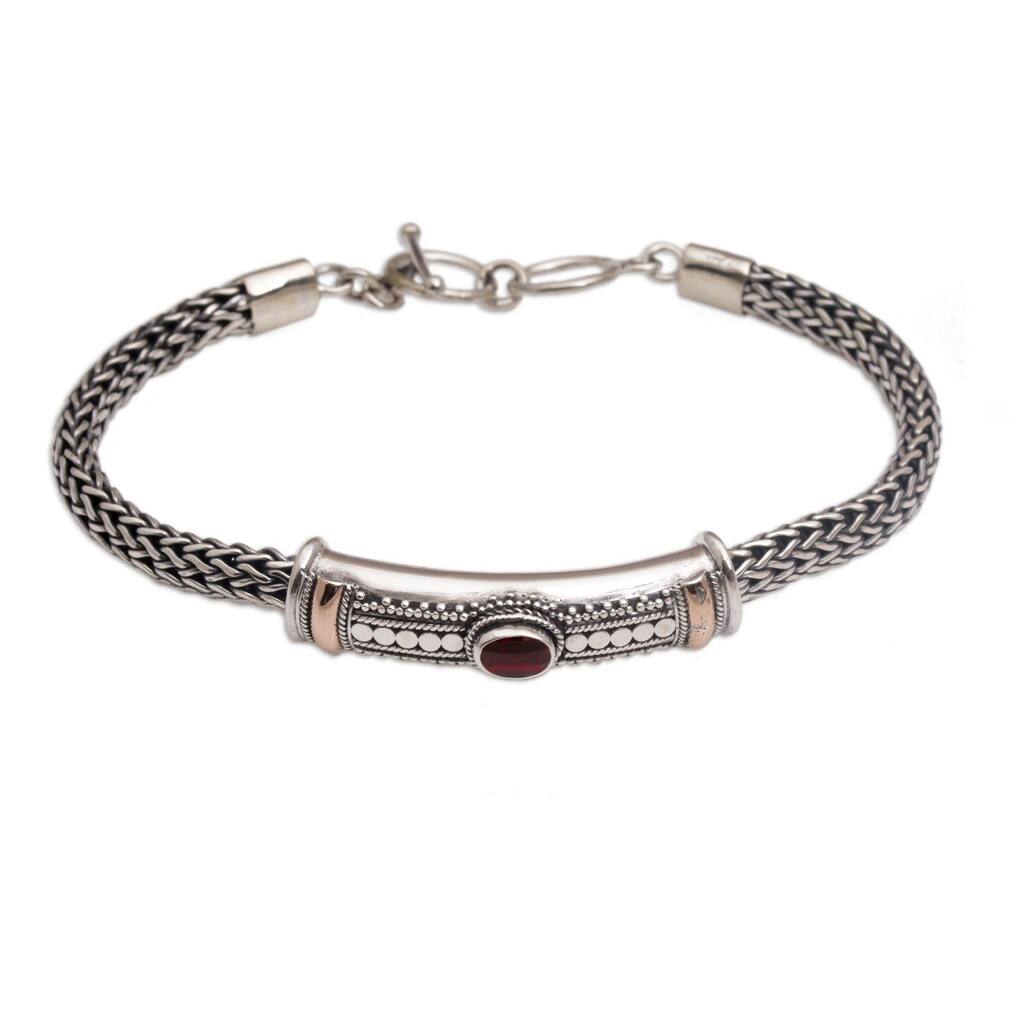 NOVICA Handmade Gold Accent Center of Hope Garnet Bracelet (Indonesia) - Silver