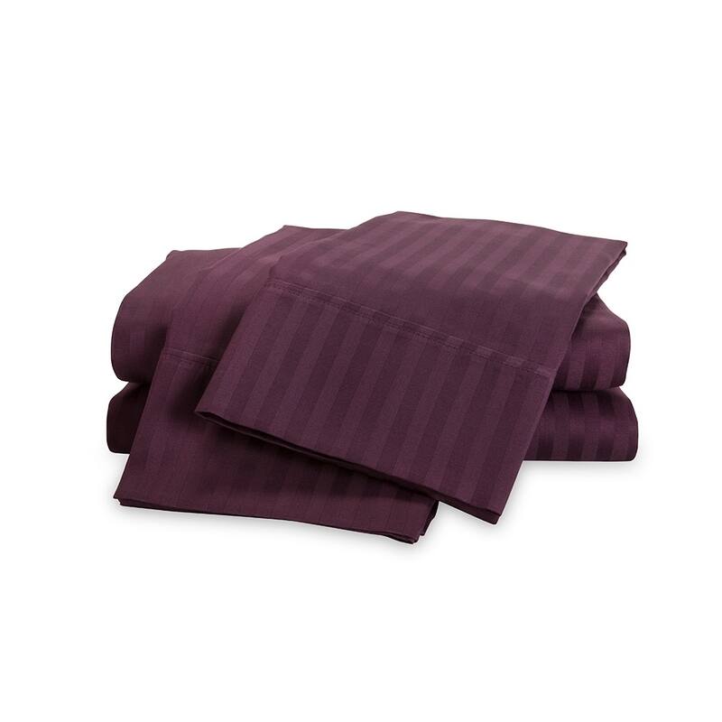 Kotter Home 400 Thread Count Long Staple Striped Cotton Bed Sheet Set - Plum - Twin XL