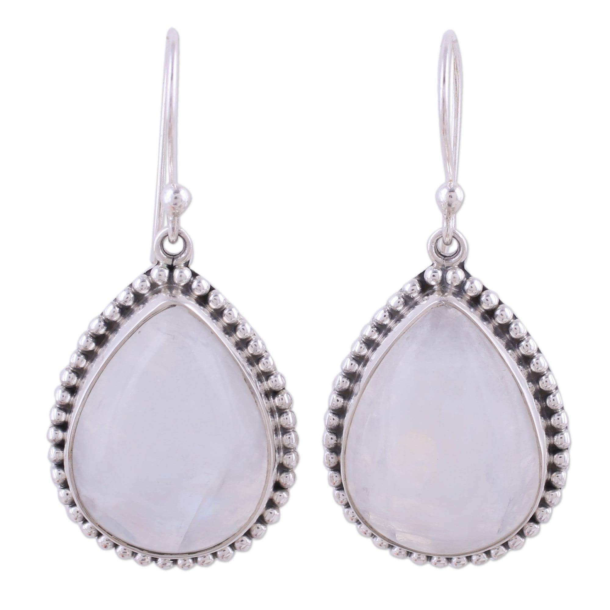 Handmade Sterling Silver Mystical Charm Rainbow Moonstone Earrings India Handmade Sterling Silver Mystical Charm Rainbow Moonstone Earrings India