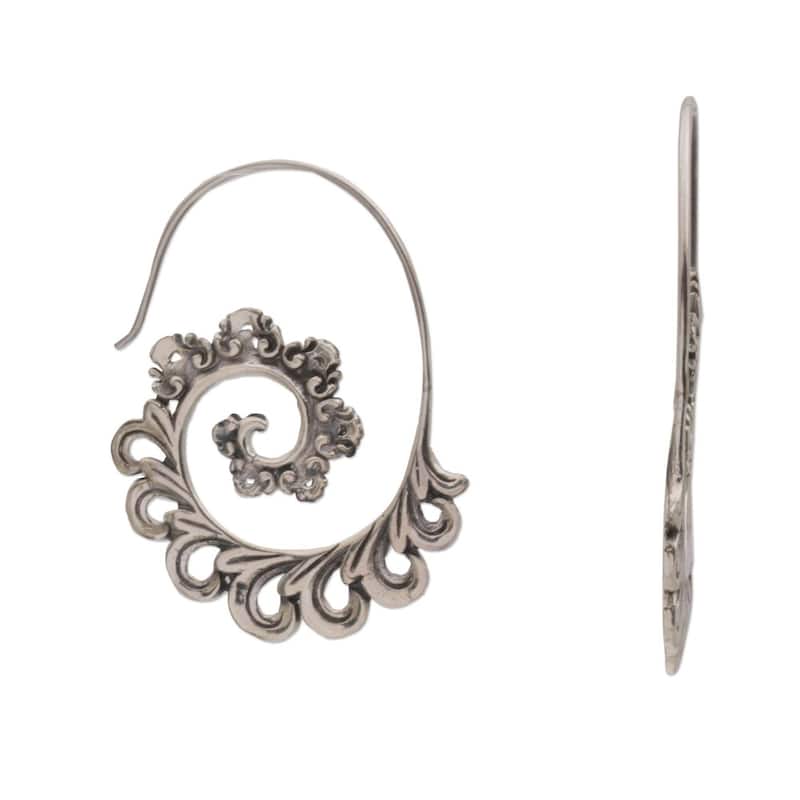 NOVICA Handmade Sterling Silver Paisley Ferns Earrings (Indonesia) - 1.8*0.1