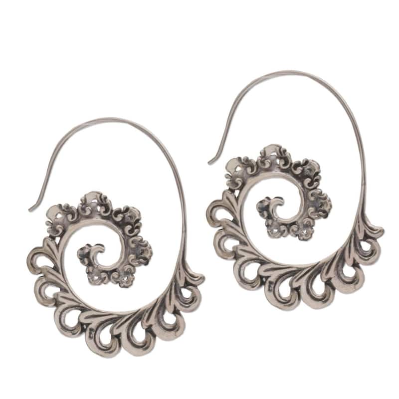 NOVICA Handmade Sterling Silver Paisley Ferns Earrings (Indonesia) - 1.8*0.1 - Silver - White