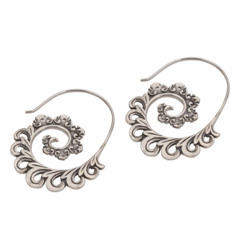 NOVICA Handmade Sterling Silver Paisley Ferns Earrings (Indonesia) - 1.8*0.1