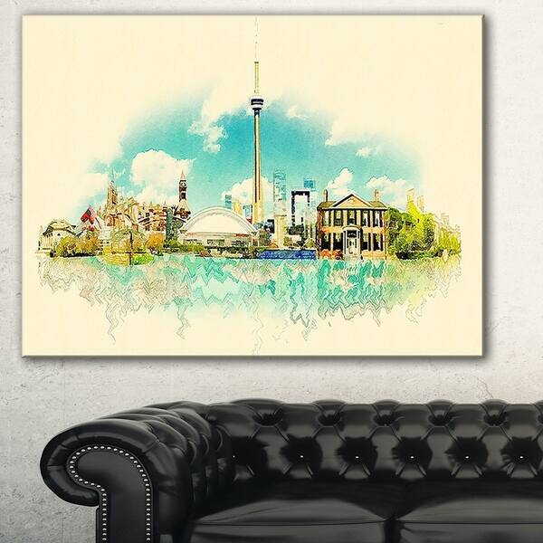 Shop Designart Toronto City Watercolor Cityscape Painting