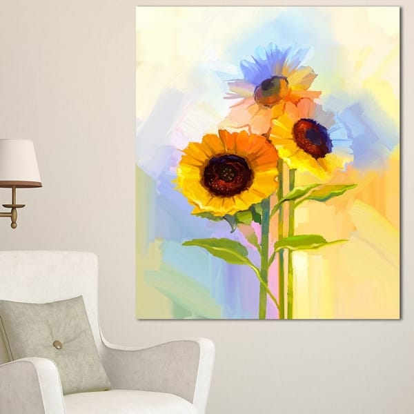 Designart 'Yellow Sunflowers with Green Leaves' Flower Canvas Print ...