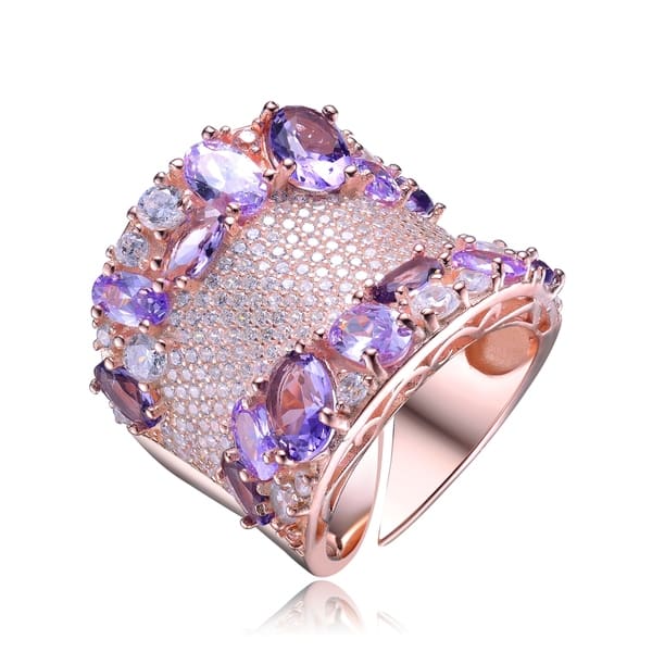 925 Sterling Silver Purple Oval Cubic Zirconia Cluster Ring Size-6 925 Sterling Silver Purple Oval Cubic Zirconia Cluster Ring Size-6