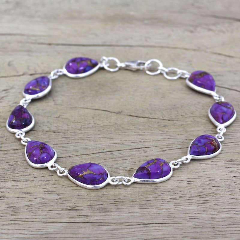 Handmade Sterling Silver 'Purple Cascade' Turquoise Bracelet (India)