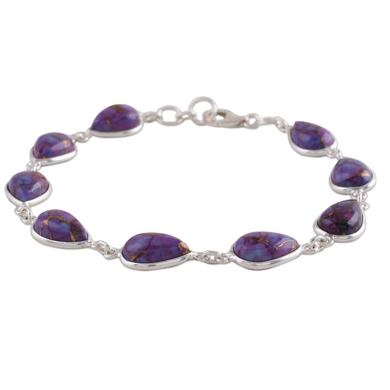 Handmade Sterling Silver 'Purple Cascade' Turquoise Bracelet (India)