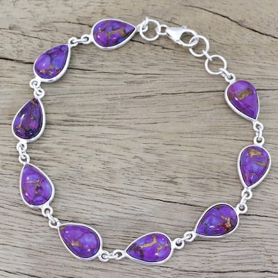 Handmade Sterling Silver 'Purple Cascade' Turquoise Bracelet (India)