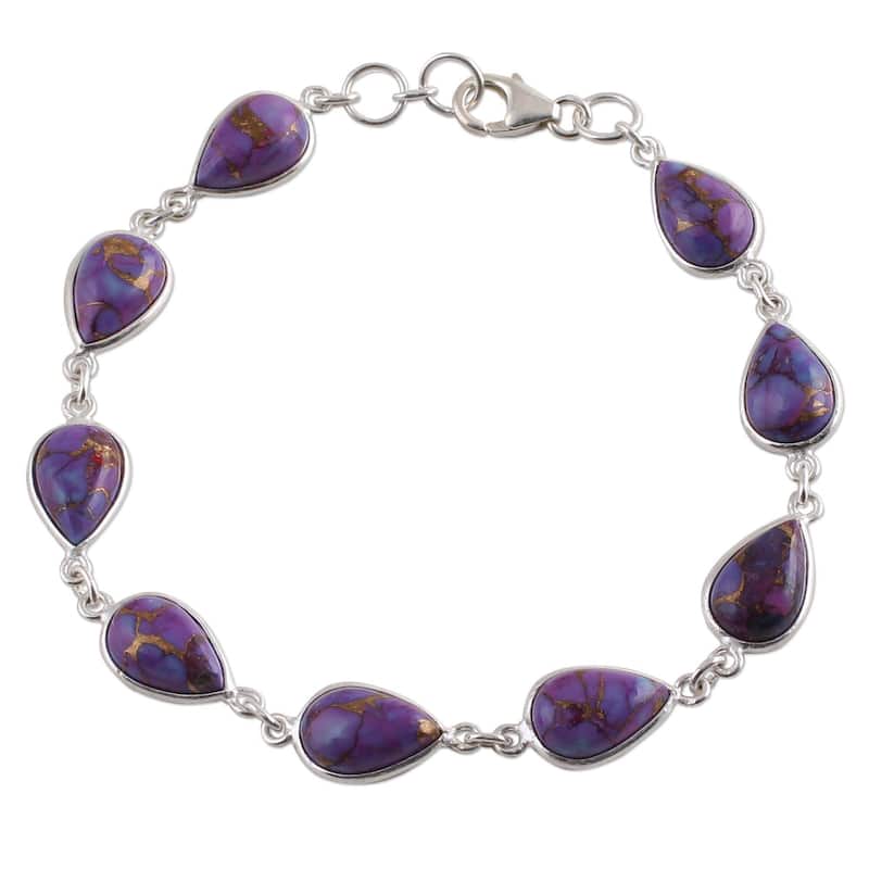 Handmade Sterling Silver 'Purple Cascade' Turquoise Bracelet (India)