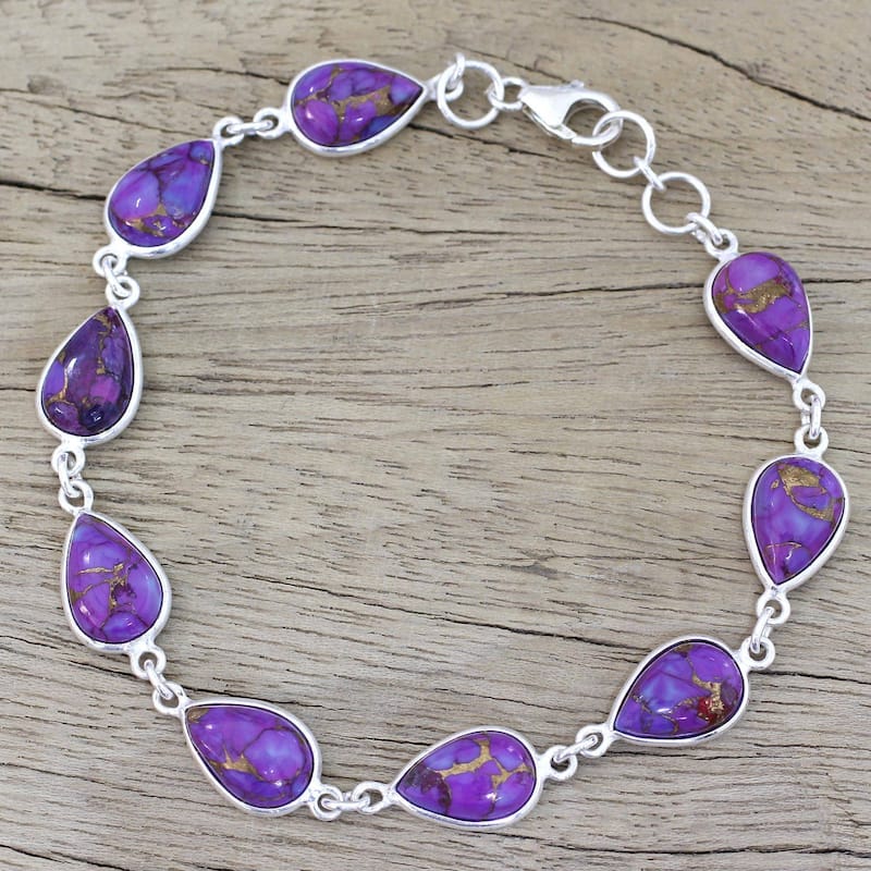 Handmade Sterling Silver 'Purple Cascade' Turquoise Bracelet (India)