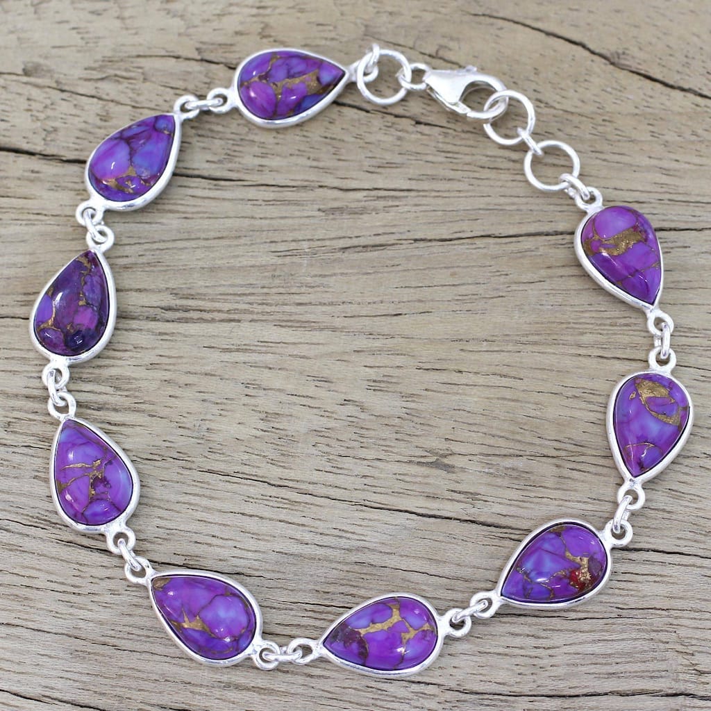 Handmade Sterling Silver 'Purple Cascade' Turquoise Bracelet (India)