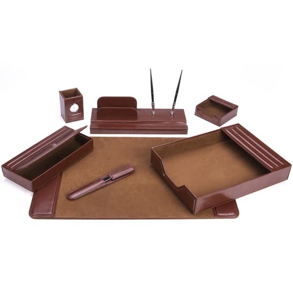 7-Piece Brown Leather Desk Set (As Is Item) - Overstock - 19619523