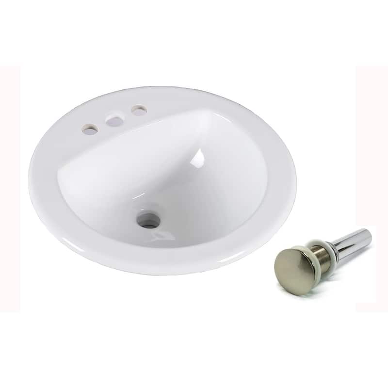 19-inch European Style Oval Shape Porcelain Ceramic Bathroom Topmount / Over the Counter Sink With Umbrella Pop Up Drain