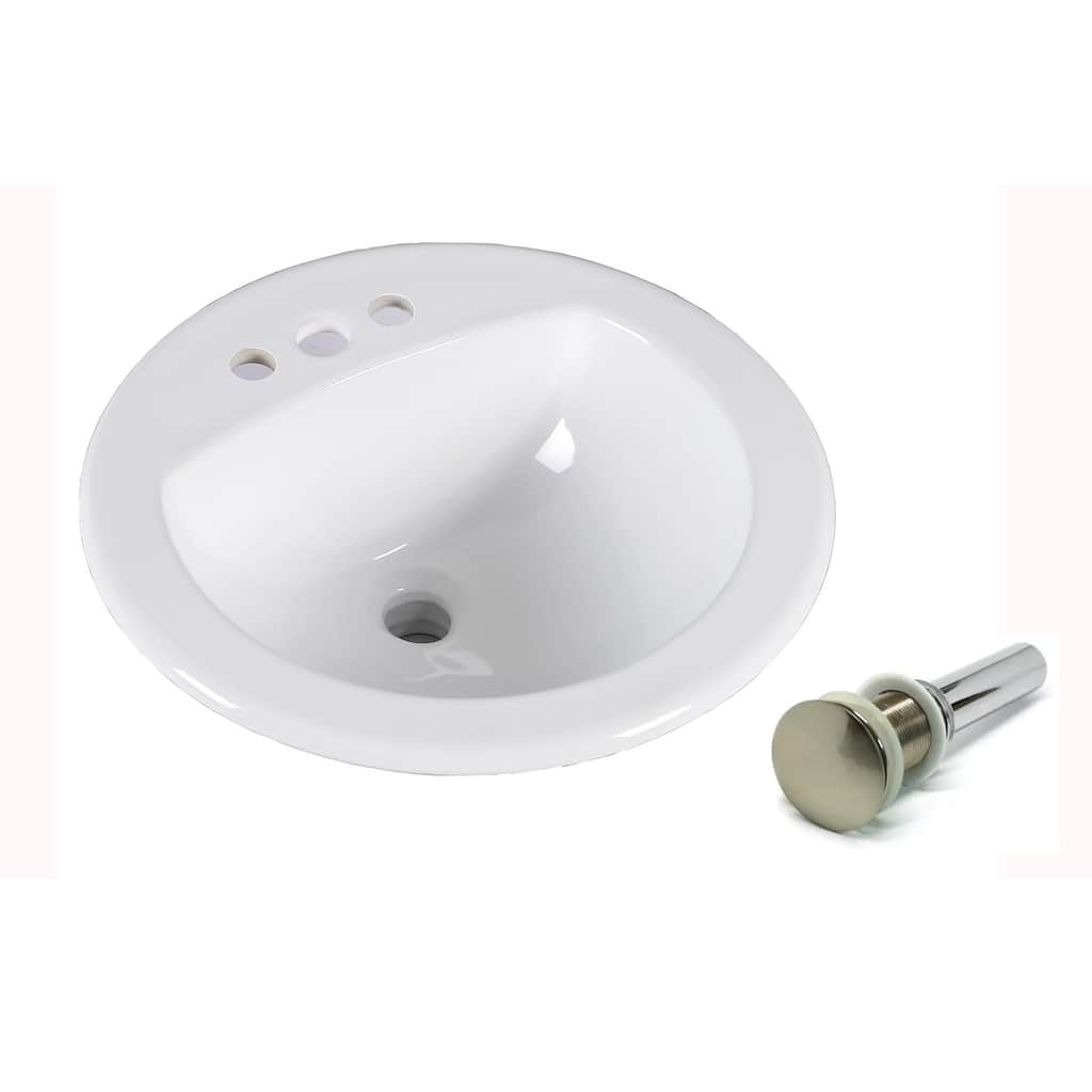 19-inch European Style Oval Shape Porcelain Ceramic Bathroom Topmount / Over the Counter Sink With Umbrella Pop Up Drain