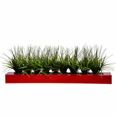 Tall Green Grass in Wood Pot