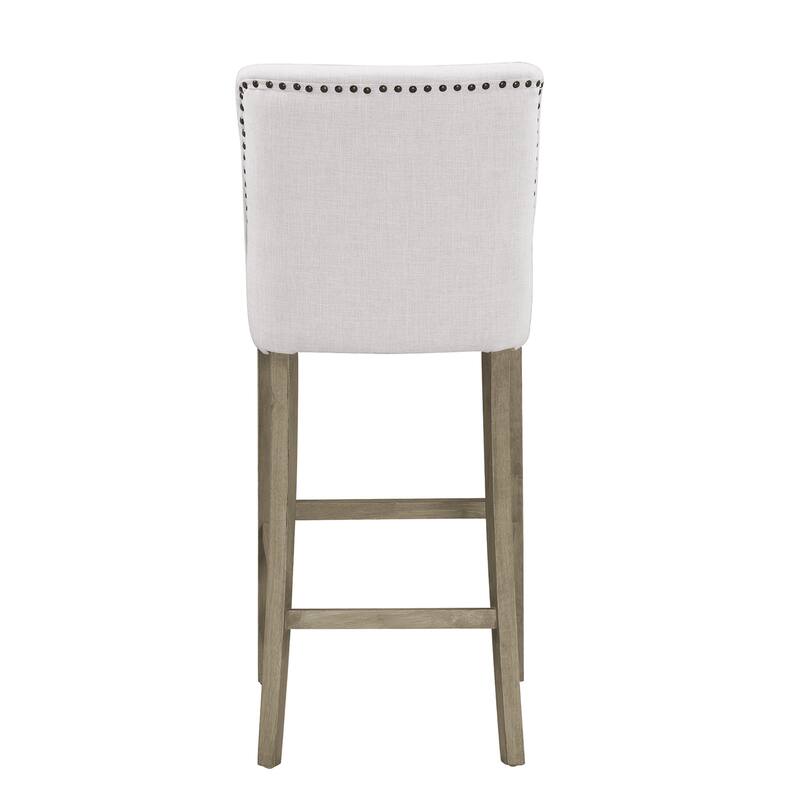 Set of 2 Aleco Beige Fabric Bar Stool with Metal Nail Head Accents