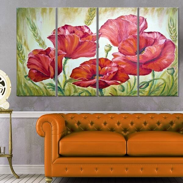 Poppies in Wheat - Large Floral Wall Art Canvas - Overstock - 19621574