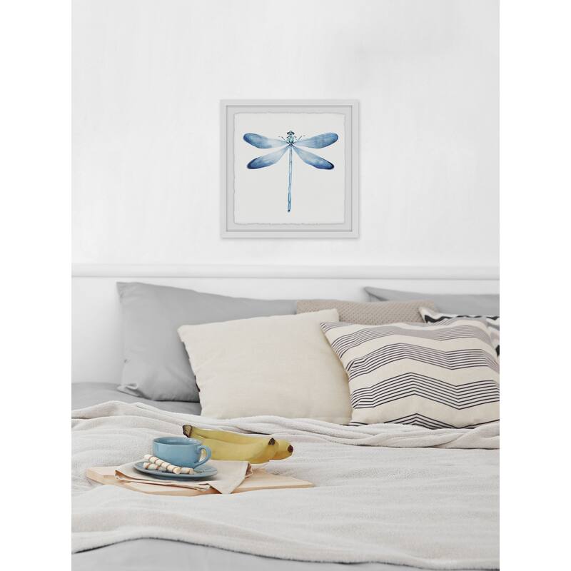 'Pastel Blue Dragonfly' Framed Painting Print - Multi-Color