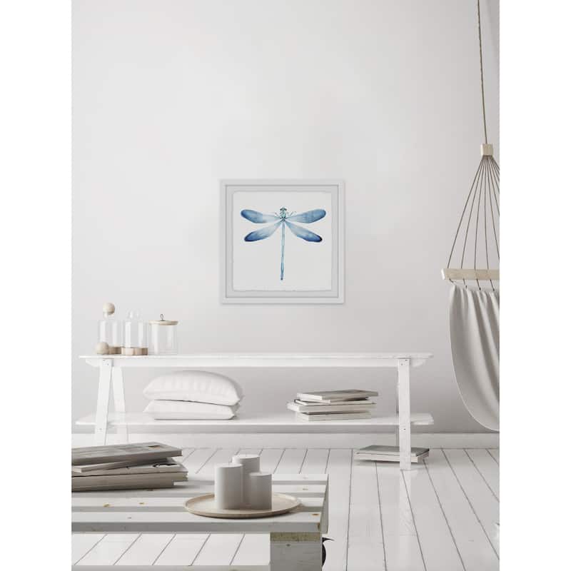 'Pastel Blue Dragonfly' Framed Painting Print - Multi-Color