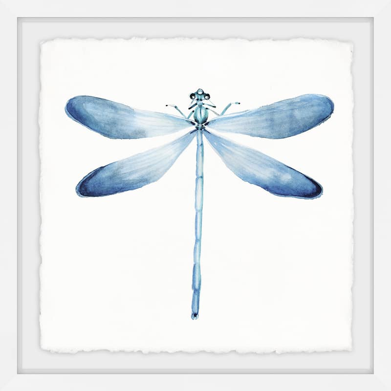 'Pastel Blue Dragonfly' Framed Painting Print - Multi-Color