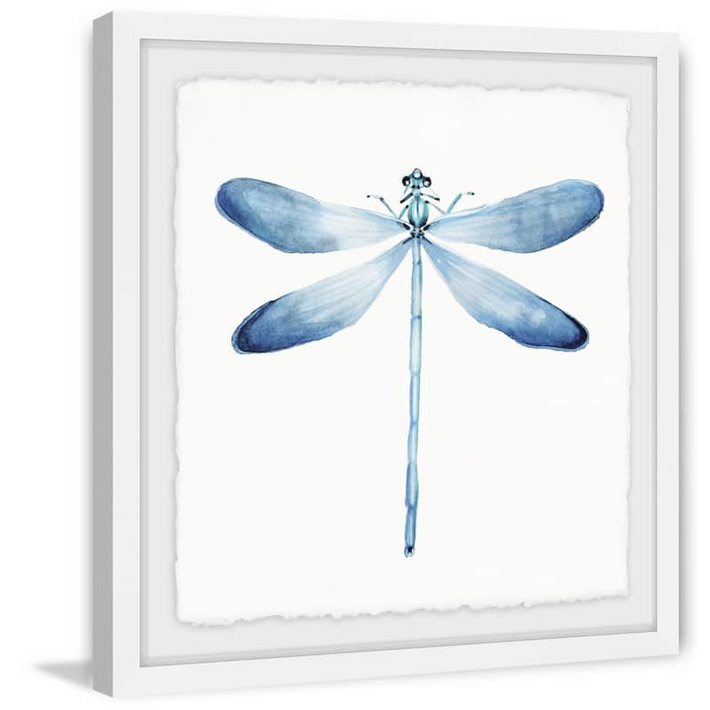 'Pastel Blue Dragonfly' Framed Painting Print - Multi-Color