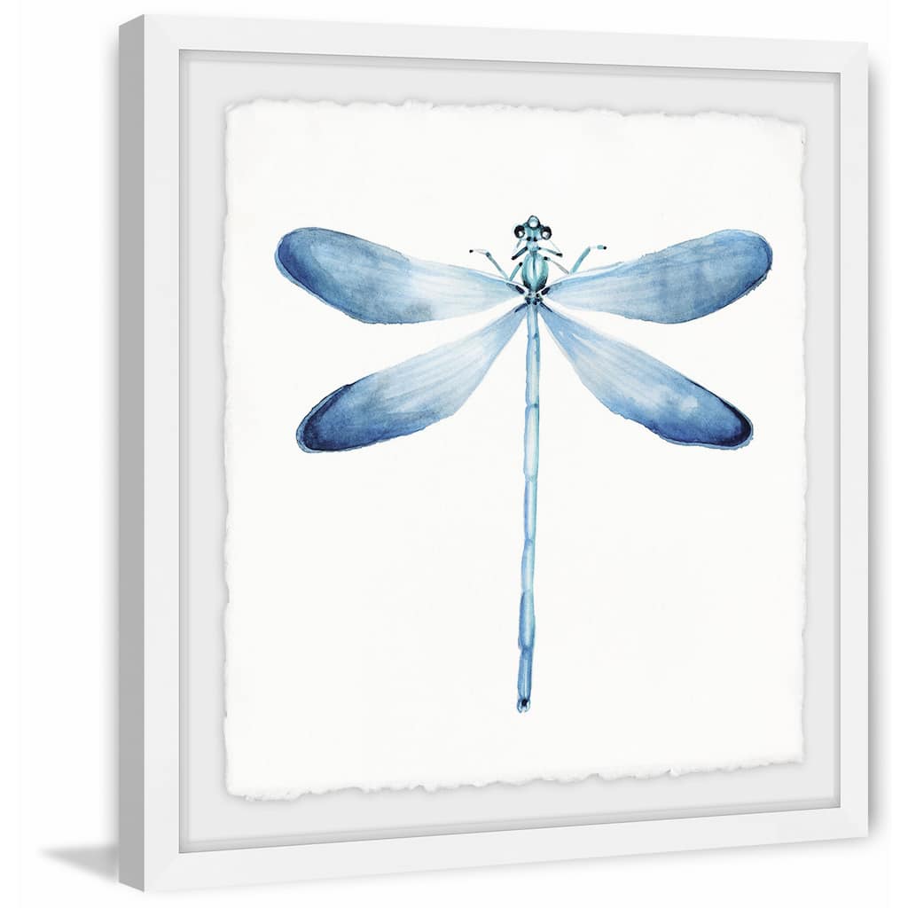'Pastel Blue Dragonfly' Framed Painting Print - Multi-Color