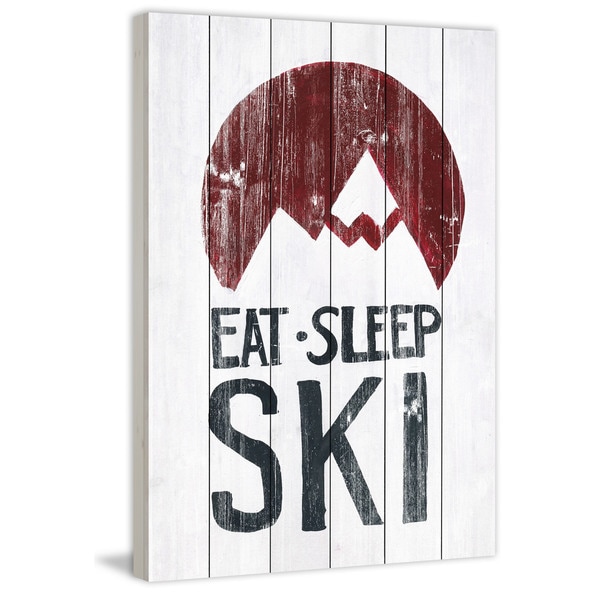 Marmont Hill - Handmade Eat Sleep Ski Mountains Painting Print on White Wood
