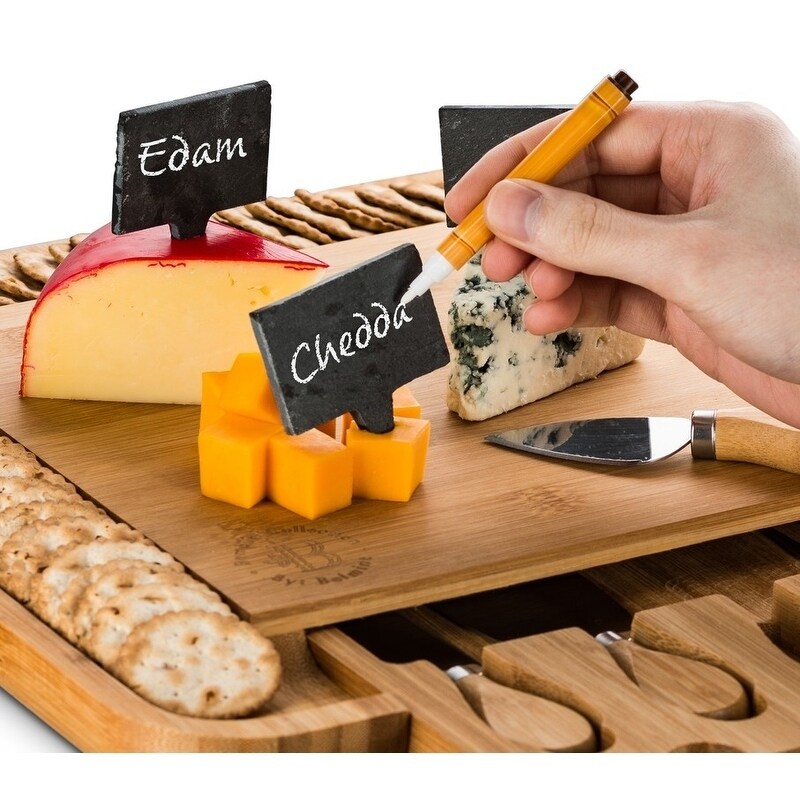 Shop Bamboo Cheese Board Cutlery Set W Slide Out Drawer 4