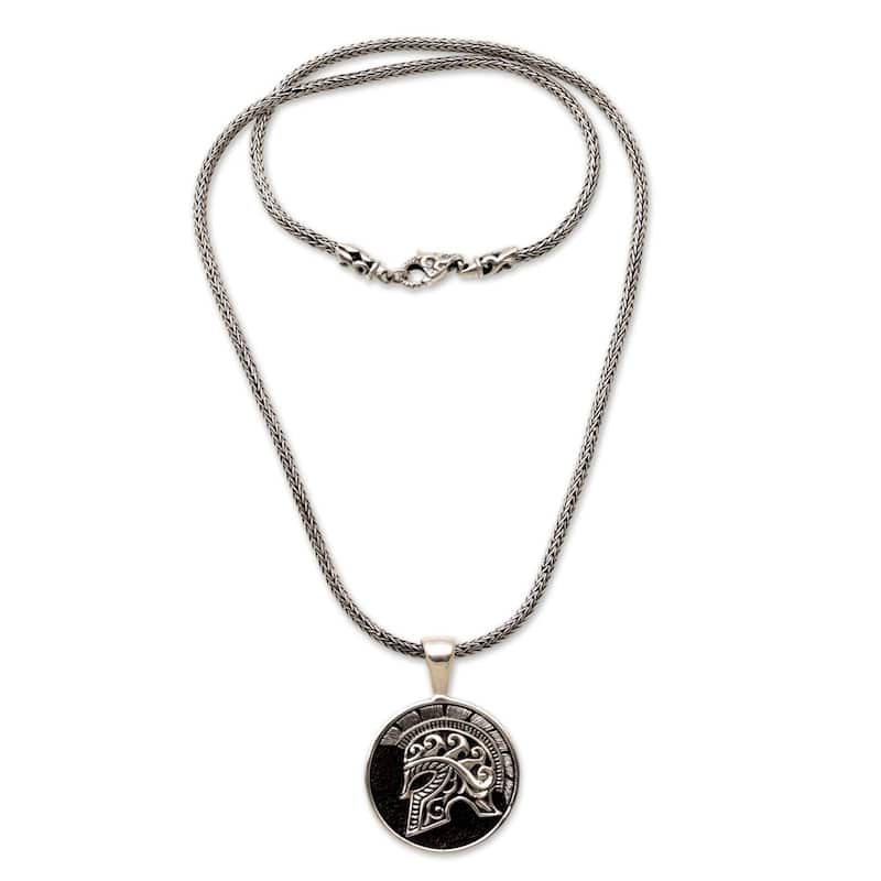 NOVICA Handmade Men's Sterling Silver Hayam Wuruk Helmet Necklace (Indonesia)