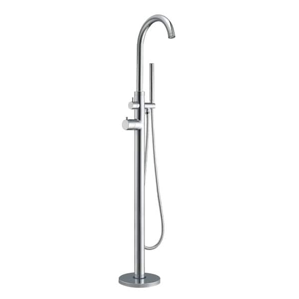 slide 1 of 1, Whitehaus Gooseneck Freestanding Tub Filler with Handspray - Chrome
