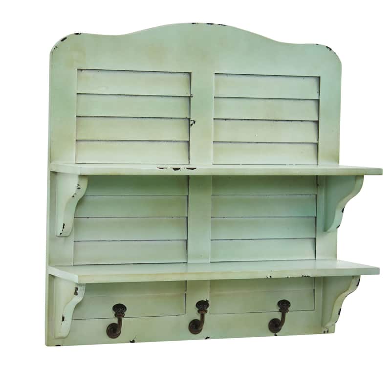 20" Vintage Window Shutter Shelving with Hooks Wall Decor