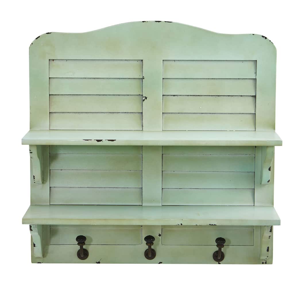 20" Vintage Window Shutter Shelving with Hooks Wall Decor