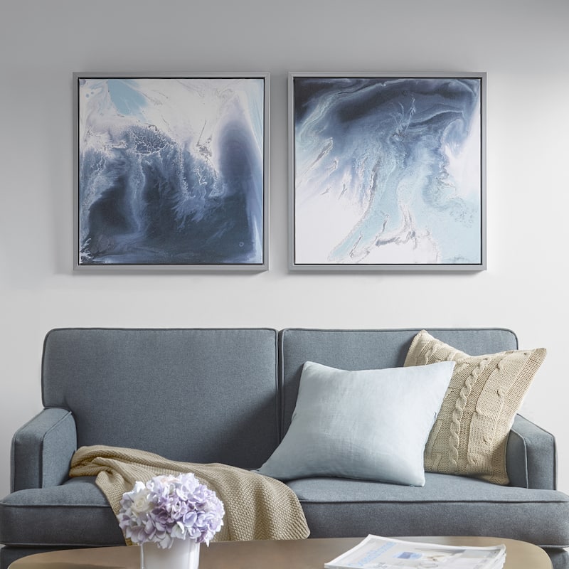 Madison Park Blue Lagoon 2 Abstract 2-piece Framed Canvas Wall Art Set