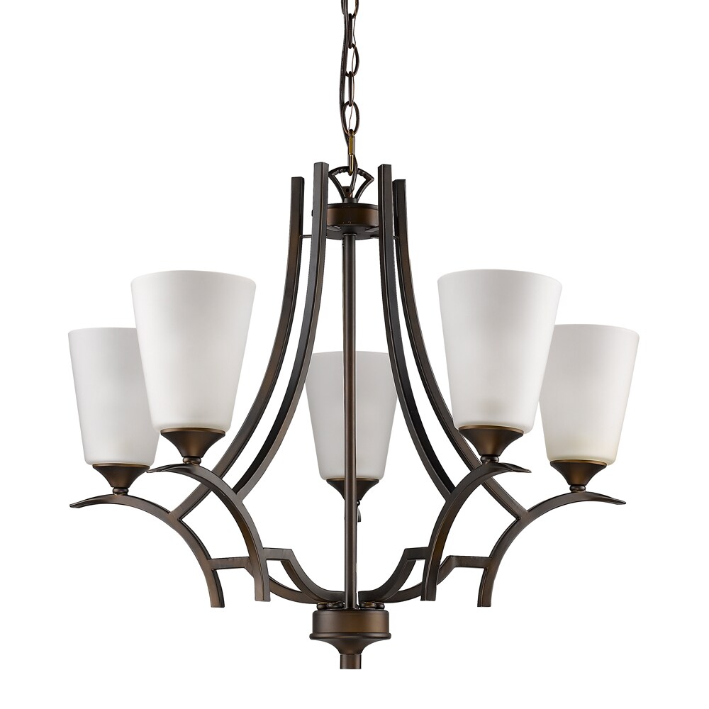 Acclaim Lighting Zoey Oil-rubbed Bronze Indoor 5-light Chandelier with White Glass Shades (21-inch, 5-Light, Oil Rubbed Bronze) - Chandeliers For Bedrooms by Overstock.com