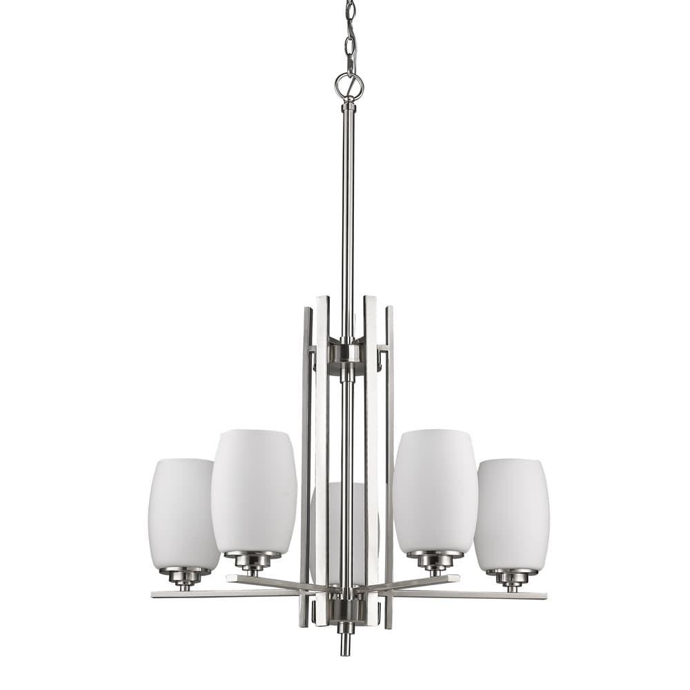 Acclaim Lighting Sophia Satin-nickel-finished Steel 100-watt 5-light LED Indoor Chandelier With White Opal Glass Shades (38 inch, 5-Light, Satin - Chandeliers For Bedrooms by Overstock.com