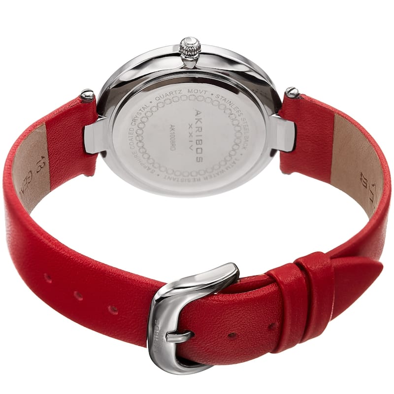 Akribos XXIV Women's Dazzling Diamond Crystal Red Leather Strap Watch