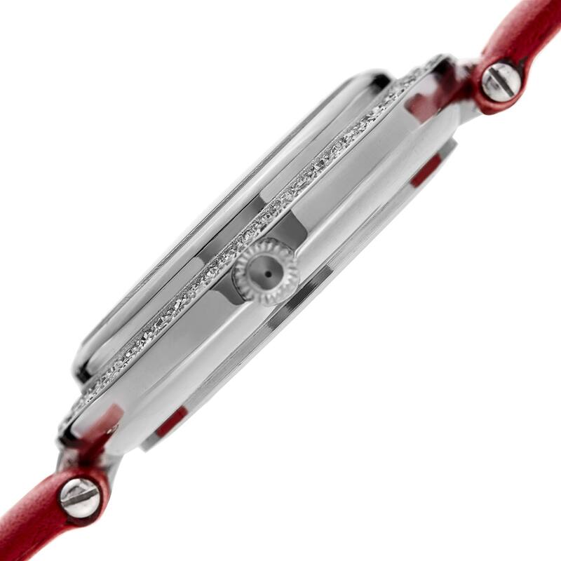 Akribos XXIV Women's Dazzling Diamond Crystal Red Leather Strap Watch