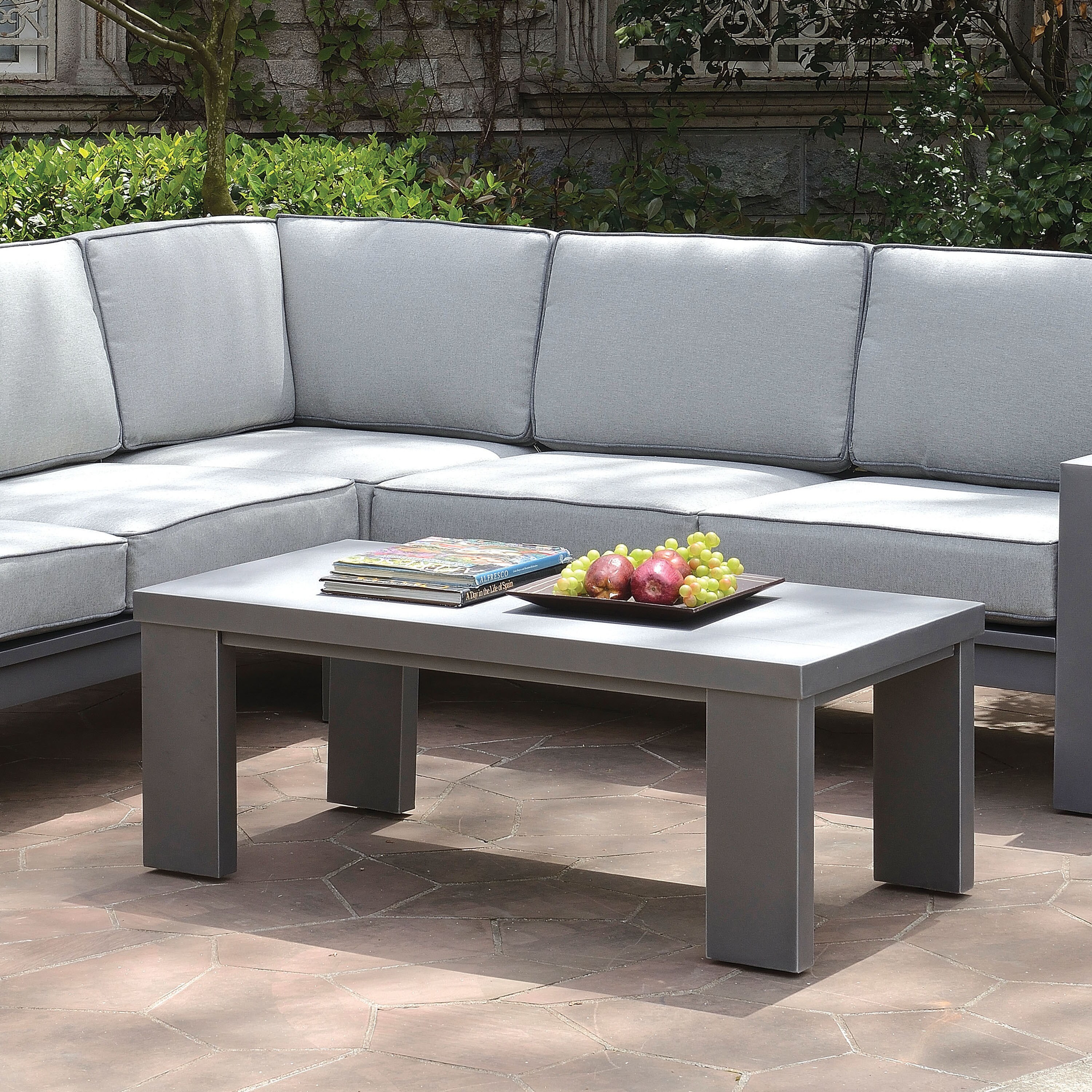 Shop Furniture Of America Luva Modern Grey Aluminum Outdoor Coffee Table Overstock 19636775