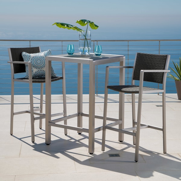 Cape Coral Outdoor 3-piece Bar Set with Glass Table Top by Christopher Knight Home. Opens flyout.