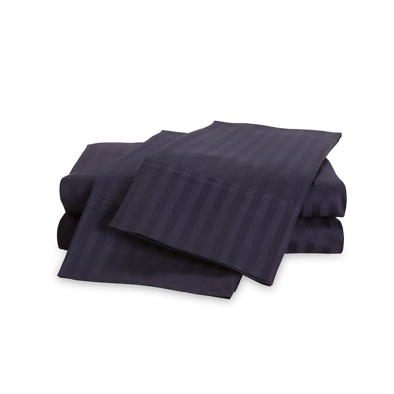 Kotter Home 650 Thread Count Striped Cotton Sheet Set - Navy blue - California King