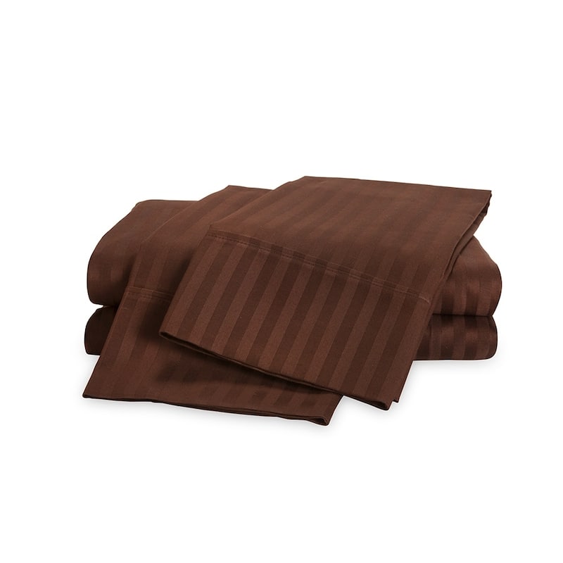Kotter Home 650 Thread Count Striped Cotton Sheet Set - Chocolate - Olympic Queen