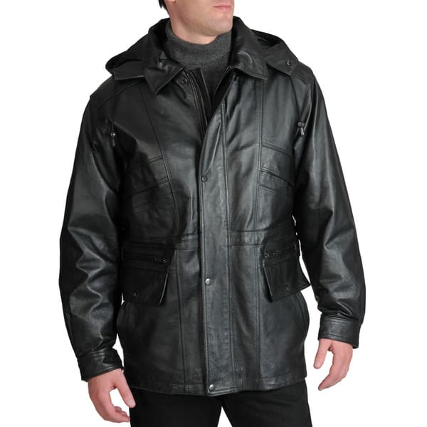 Excelled Men's Leather Parka with Removable Hood 3XL SIze in Black (As ...