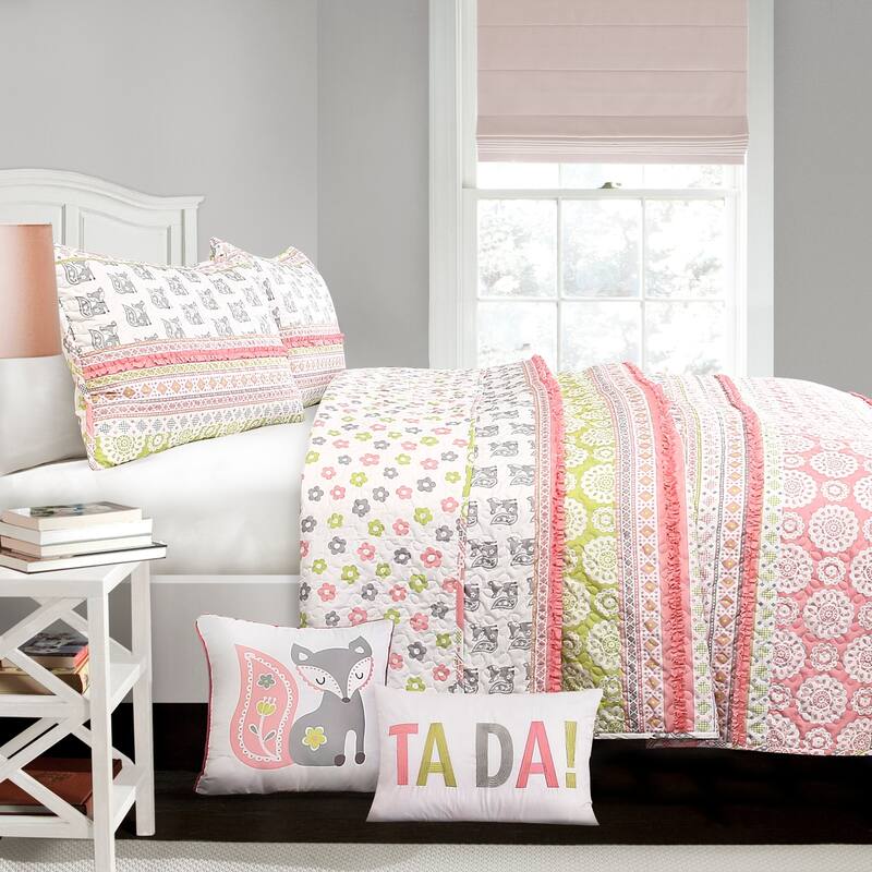 Lush Decor Fox Ruffle Stripe 5-piece Quilt Set