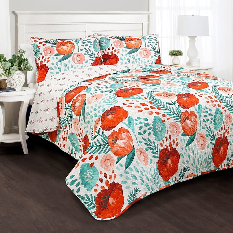 Porch & Den Egger Poppy Pattern 3-piece Quilt Set - Multi-color - Queen/Full - Queen/Full