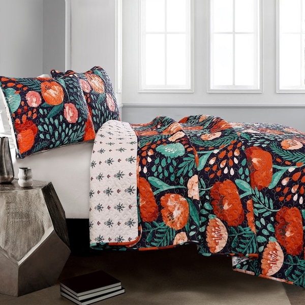 Poppy Garden Quilt Navy 3Pc Set
