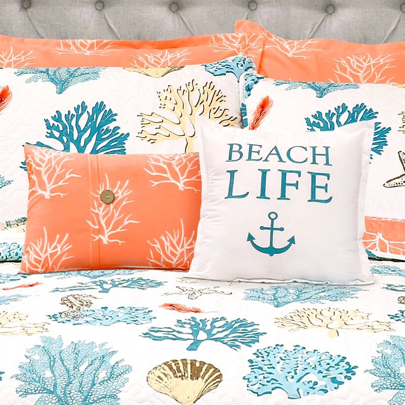 Lush Decor Coastal Reef Feather 7-piece Quilt Set