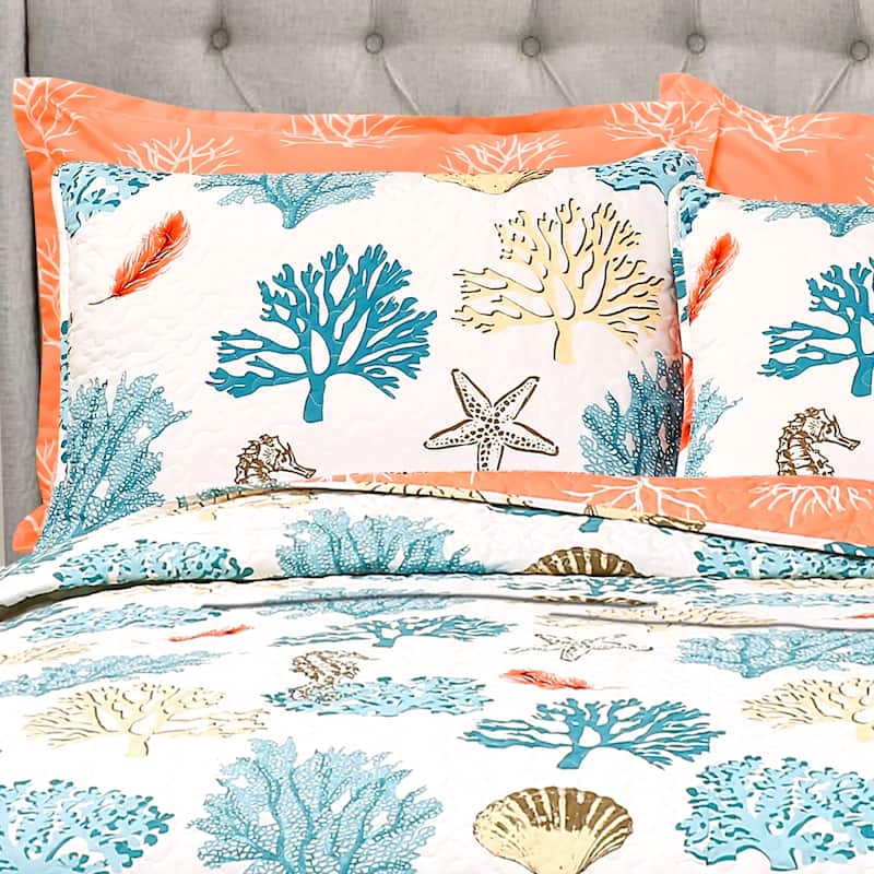 Lush Decor Coastal Reef Feather 7-piece Quilt Set