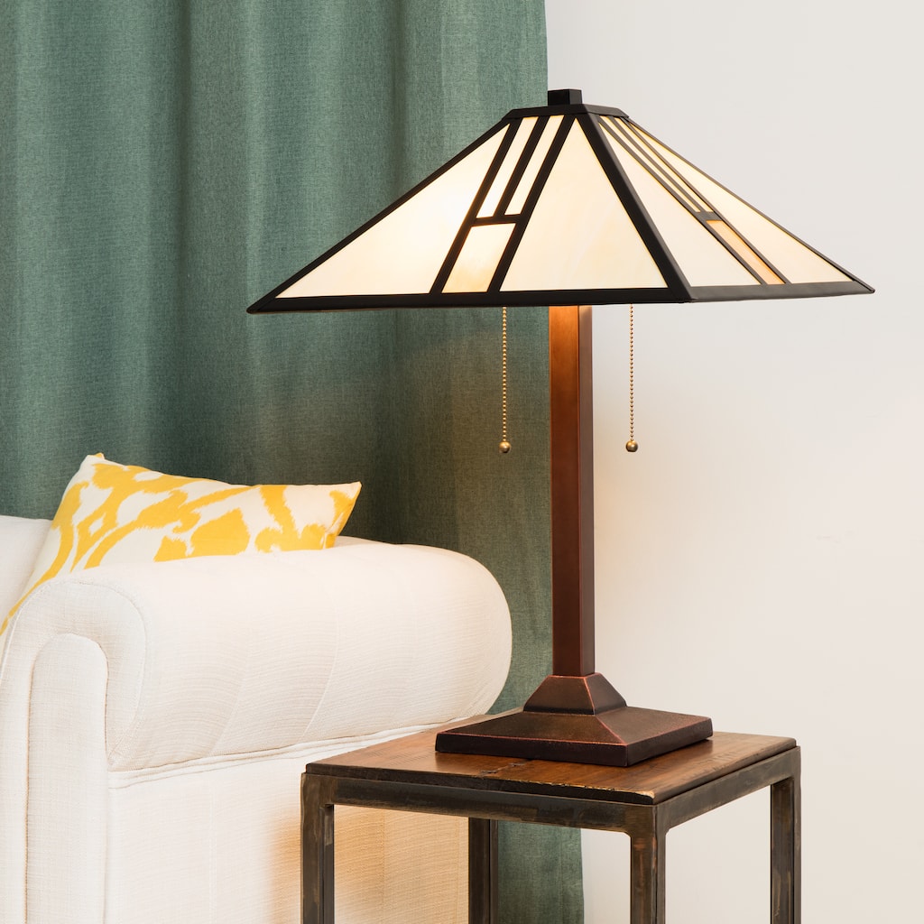 Tiffany-style White Mission-style Table Lamp